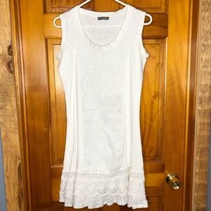 Saga size 0 100% linen white dress layered , lace , polka dot